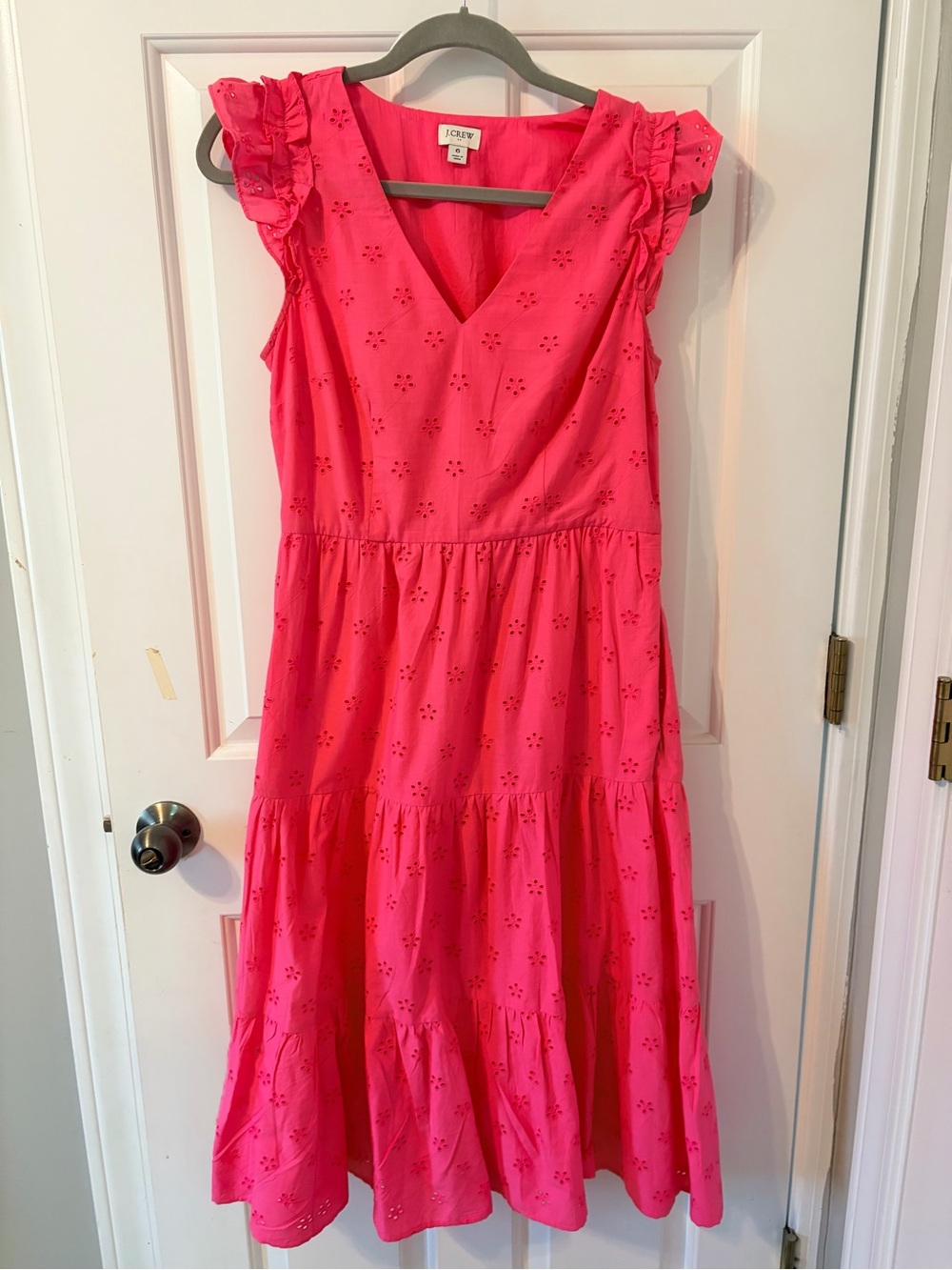 J.Crew Womens Hot Pink Eyelet Tiered Dress